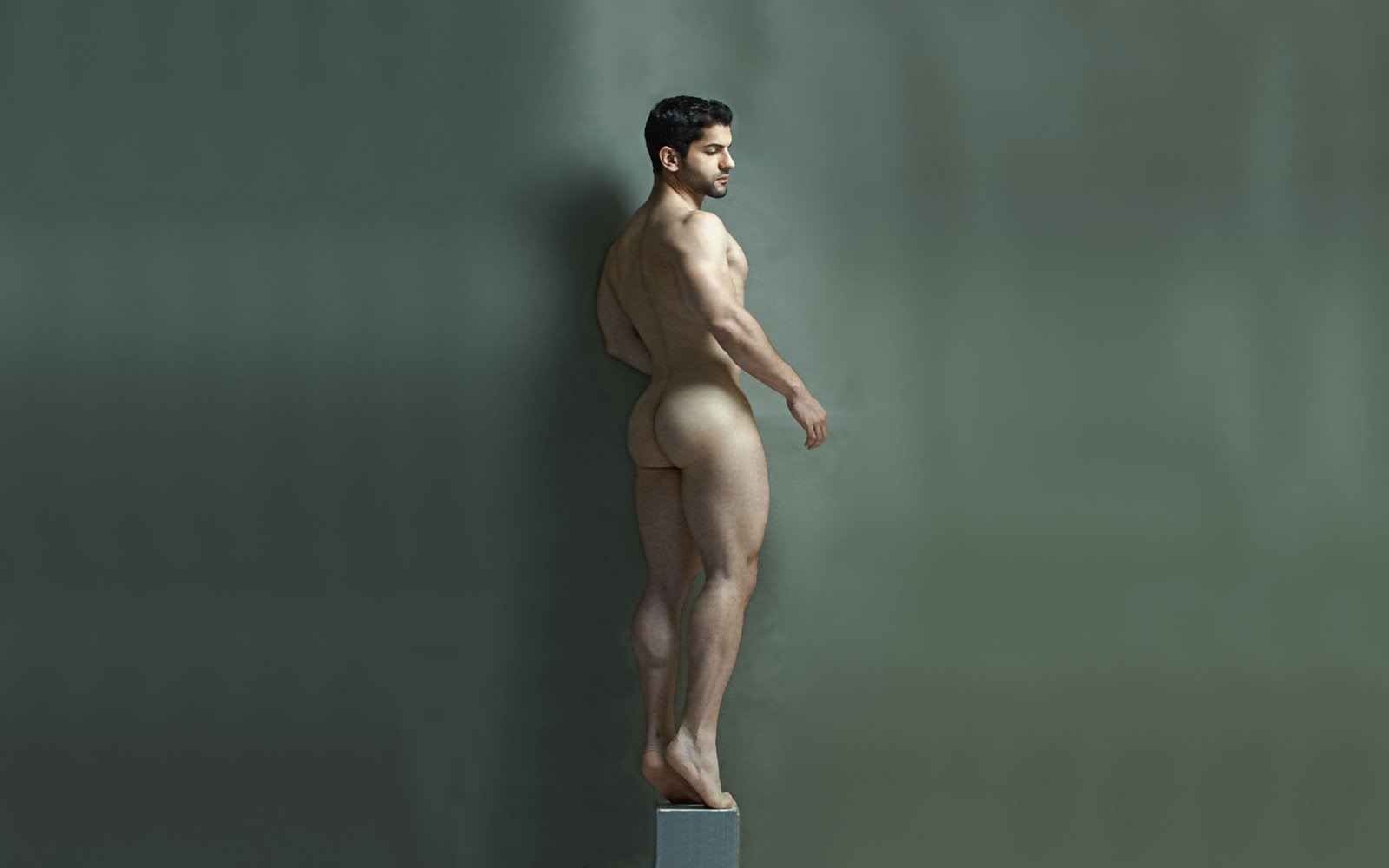 Rearview Nude Muscular Man on Pedestal – Gallery of Men