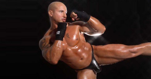 Bodybuilder in Leather Thong