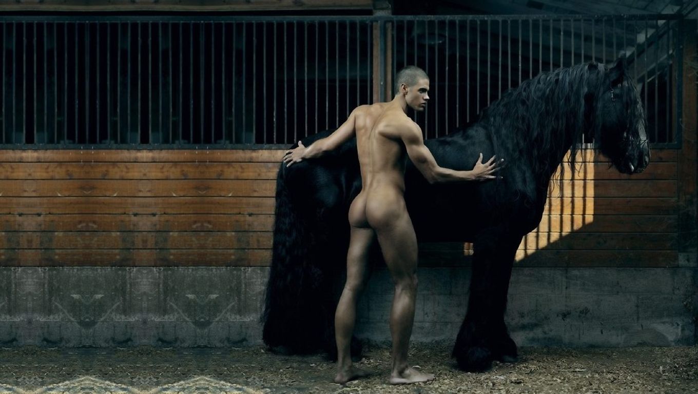 Rearview Naked Jock in Barn with Horse – Gallery of Men