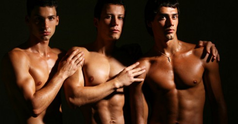 Three Athletic Young Men Shirtless