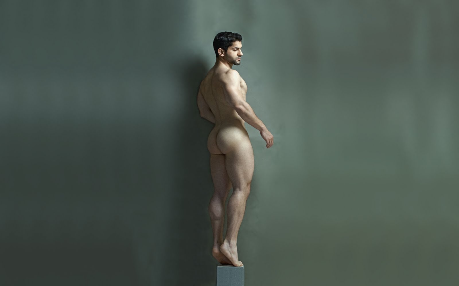 Rearview Nude Muscular Man on Pedestal - Gallery of Men