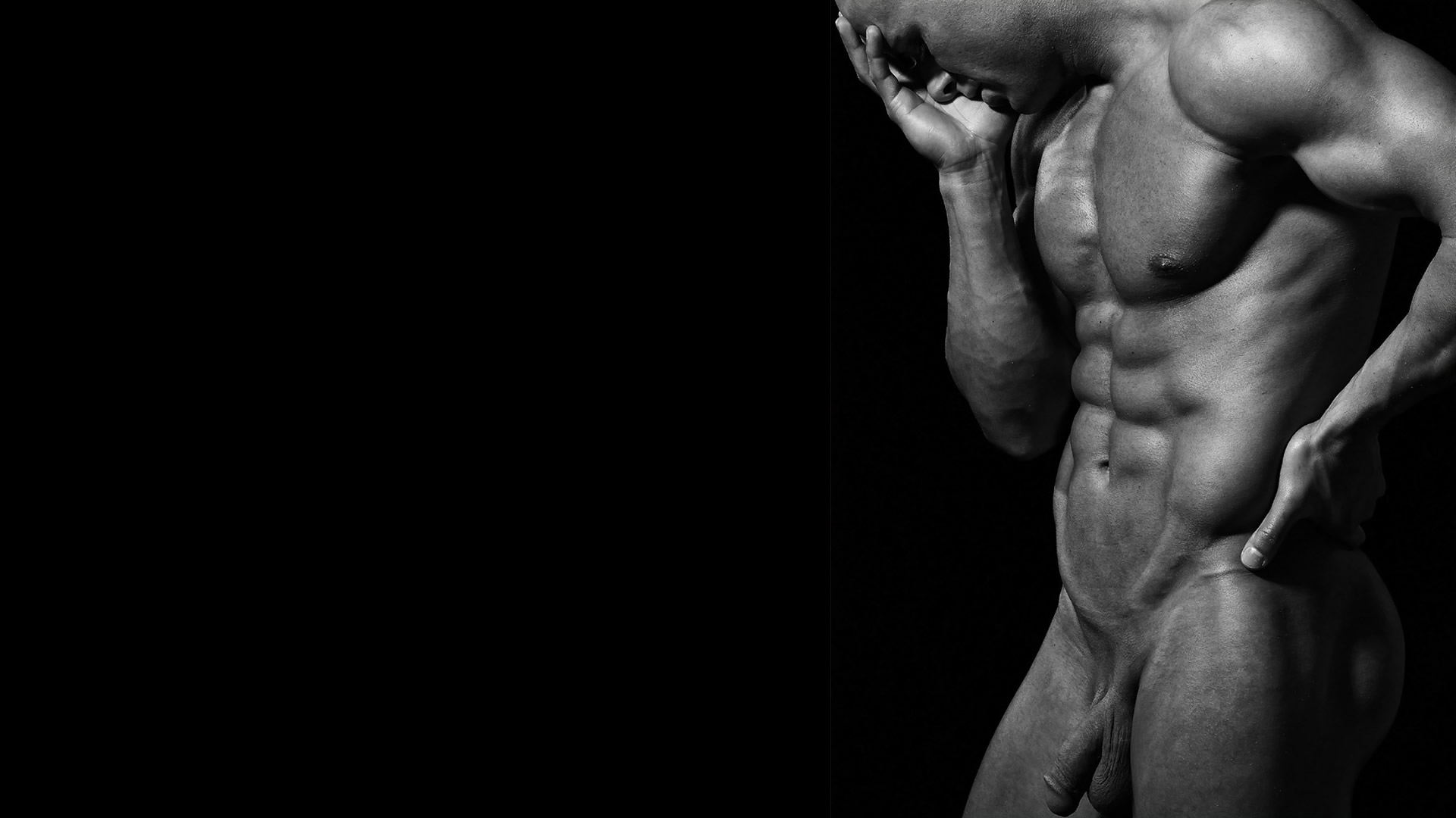 Black and White Full-Frontal Naked Bodybuilder.