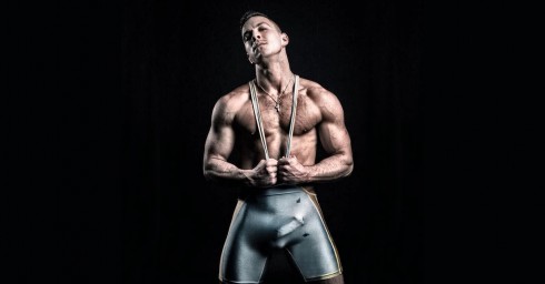 Muscular Hunk in Wrestling Singlet