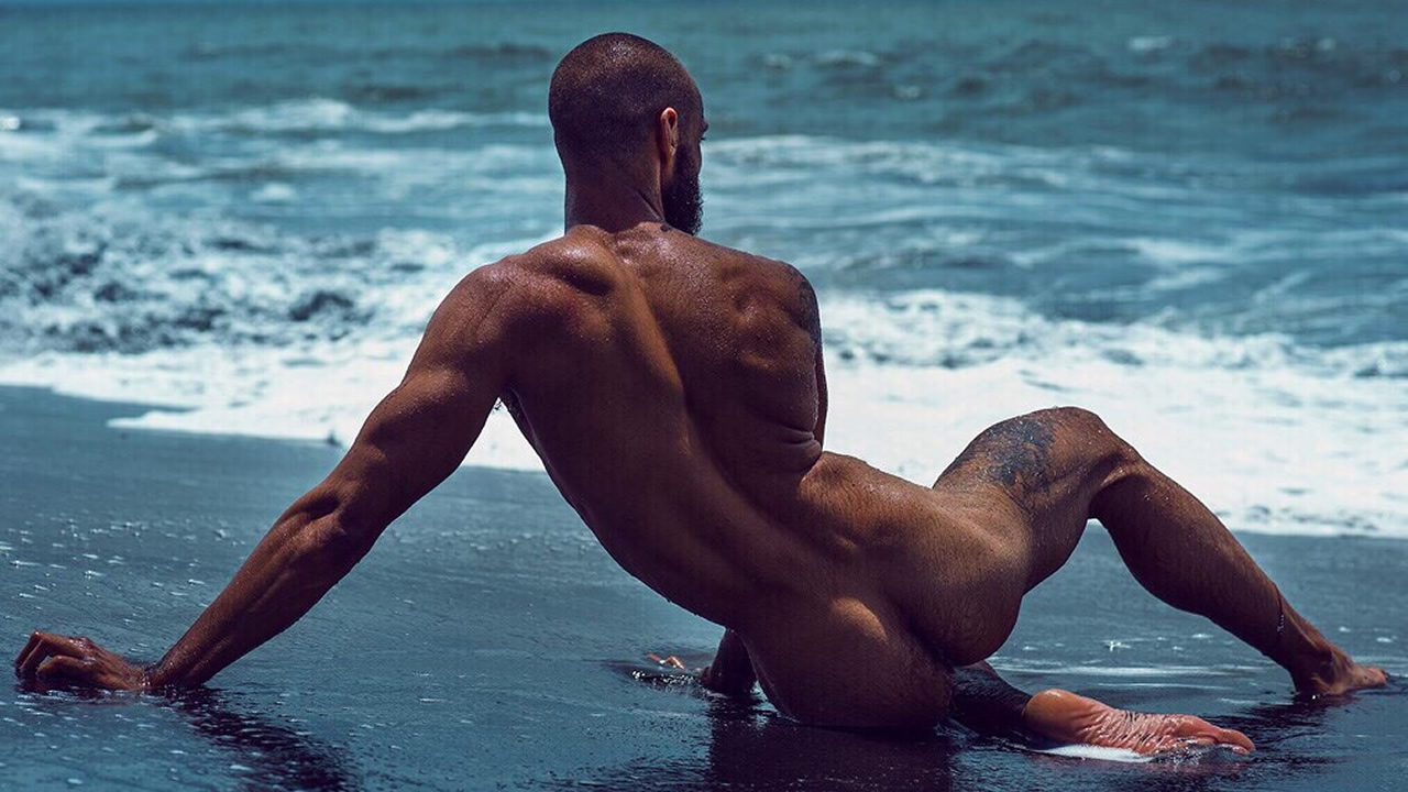 Rearview Athletic Stud Naked at the Waters Edge.