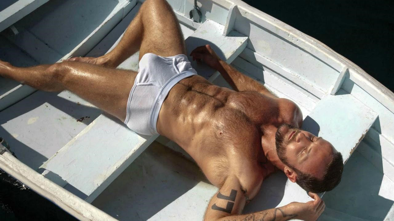Hunk with Nice Bulge in Tighty Whities in a Boat
