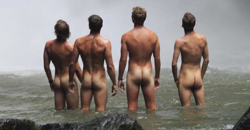 Rearview Four Naked Guys in a River