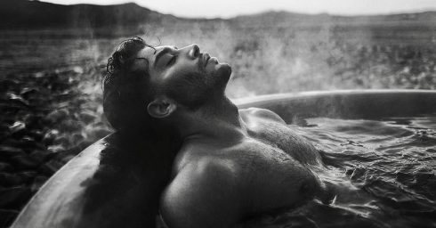 Black and White Hunk in a Hot Tub