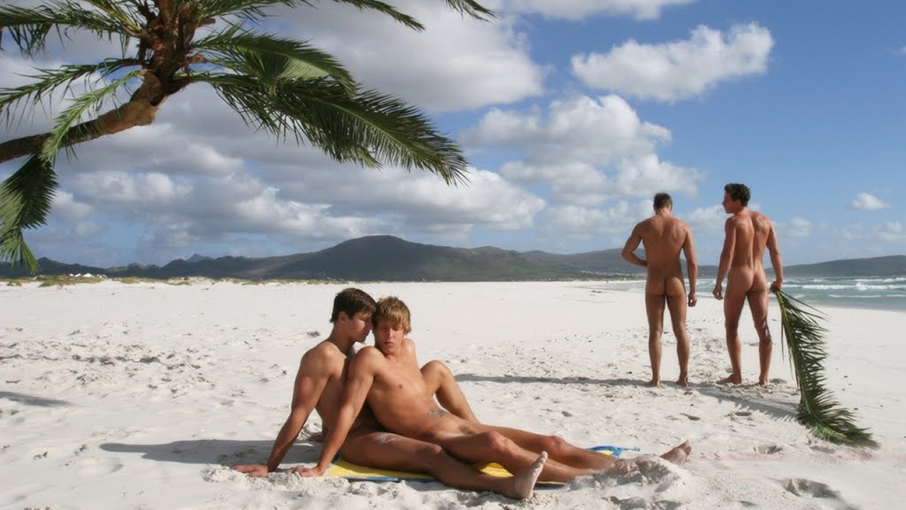 Four Guys Naked on the Beach.