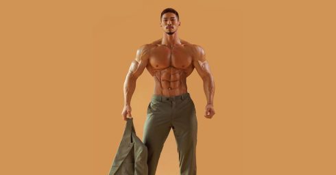 Ripped Bodybuilder Shirtless in Suit Pants