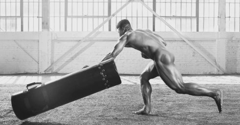 Black and White Muscular Stud Working Out Naked