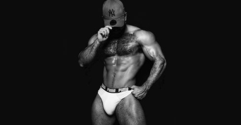 Black and White Muscular Hunk in Puma Briefs