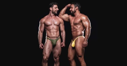 Two Muscular Guys in Thongs