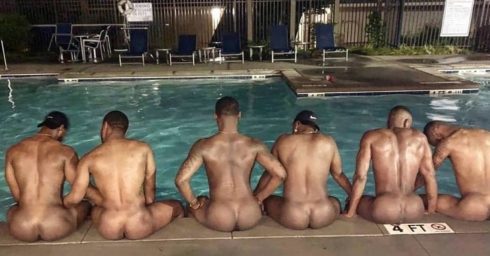 Rearview Six Naked Hunks at a Pool