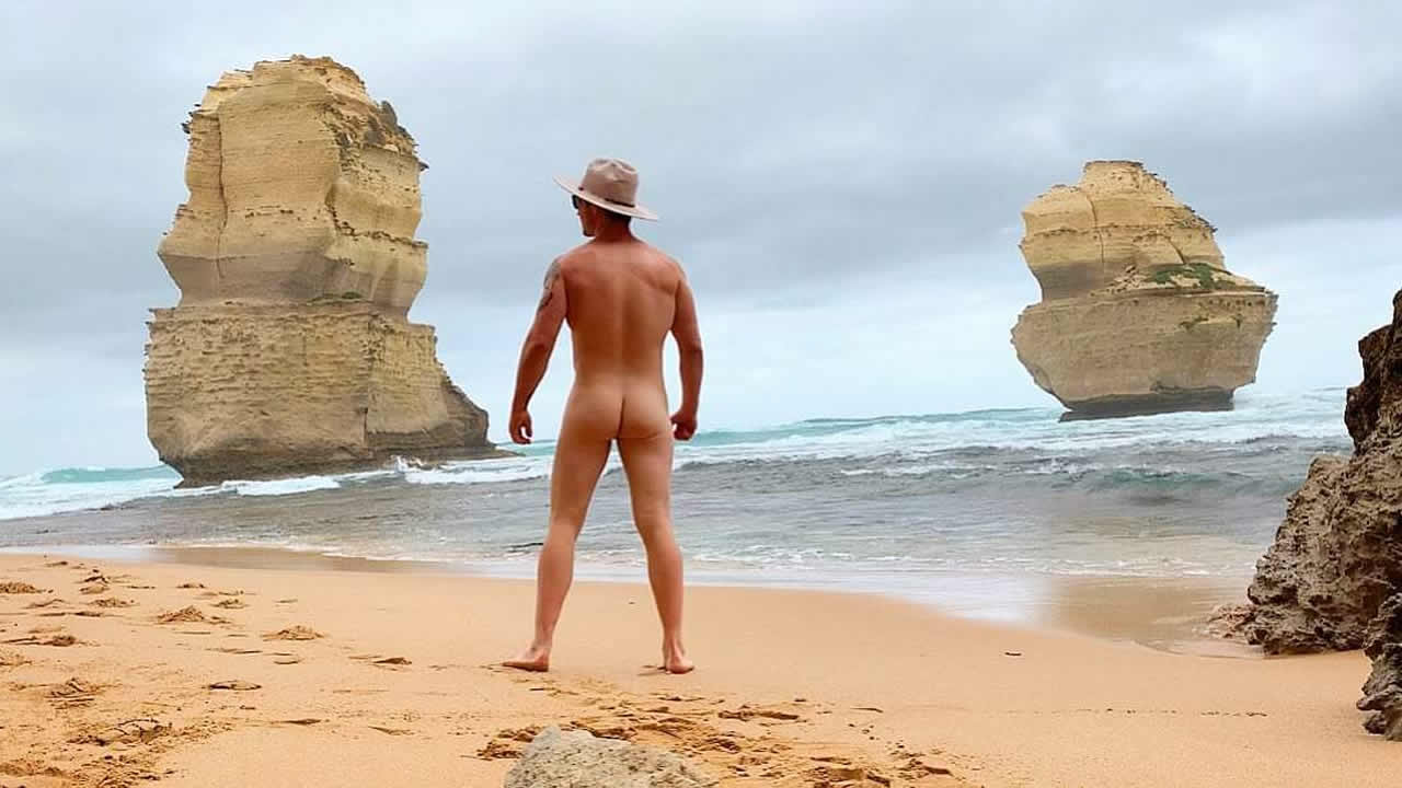 Rearview Naked at the Edge of the Ocean