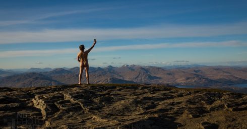 Rearview Naked Guy on a Scottish Hilltop