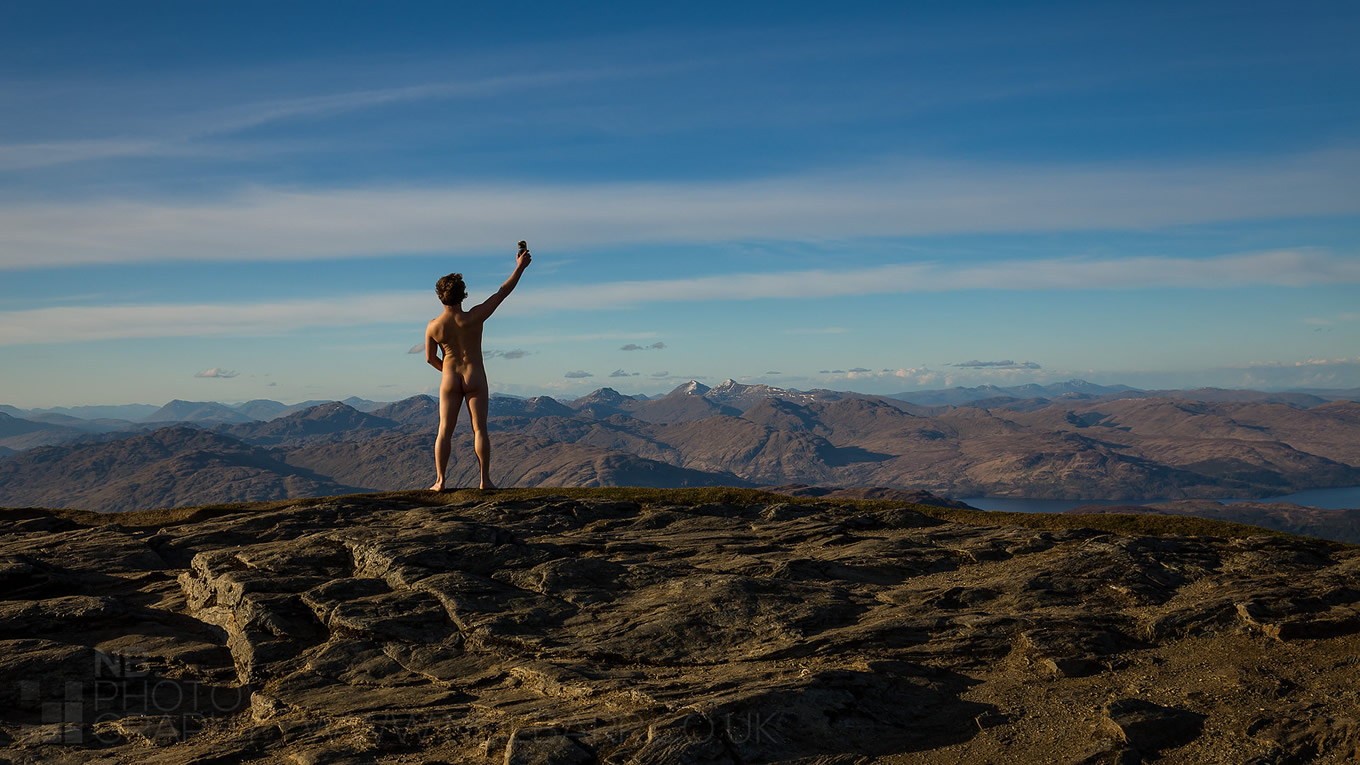 Rearview Naked Guy on a Scottish Hilltop