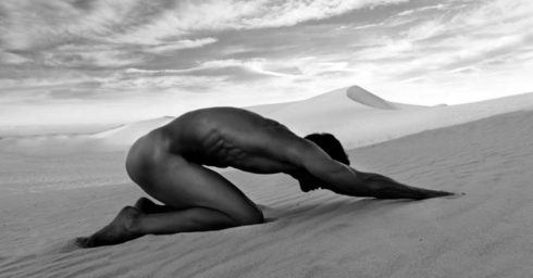 Black and White Athletic Guy Naked on a Sand Dune