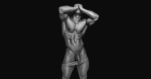 Black and White Full-Frontal Muscular Stud