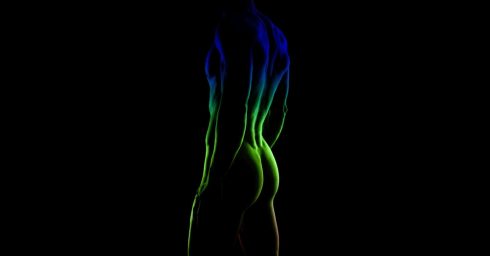 Rearview Artistic Nude in Coloured Lights