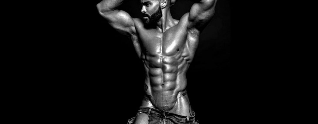 Black and White Muscular Stud Shirtless in Jeans