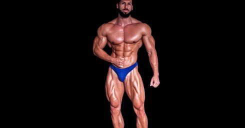 Ripped Bodybuilder in a Blue Bikini