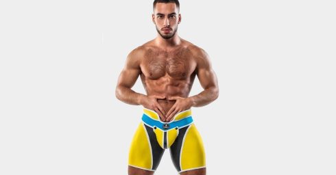 Fit Young Hunk in Yellow Shorts