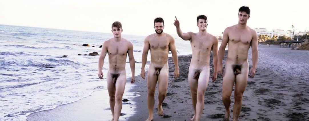 Full-Frontal Four Athletic Guys at the Beach