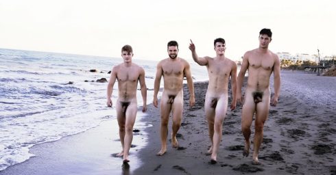Full-Frontal Four Athletic Guys at the Beach