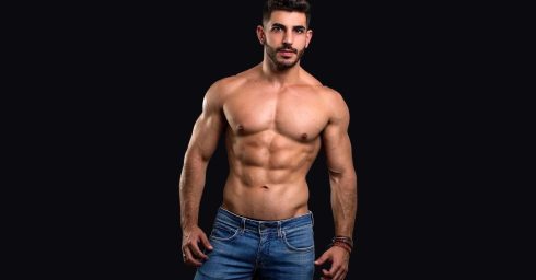 Athletic Young Stud Shirtless in Jeans