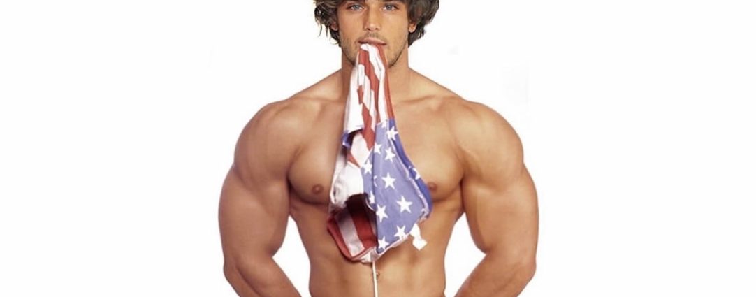 Muscular Young Stud with an American Flag Bikini