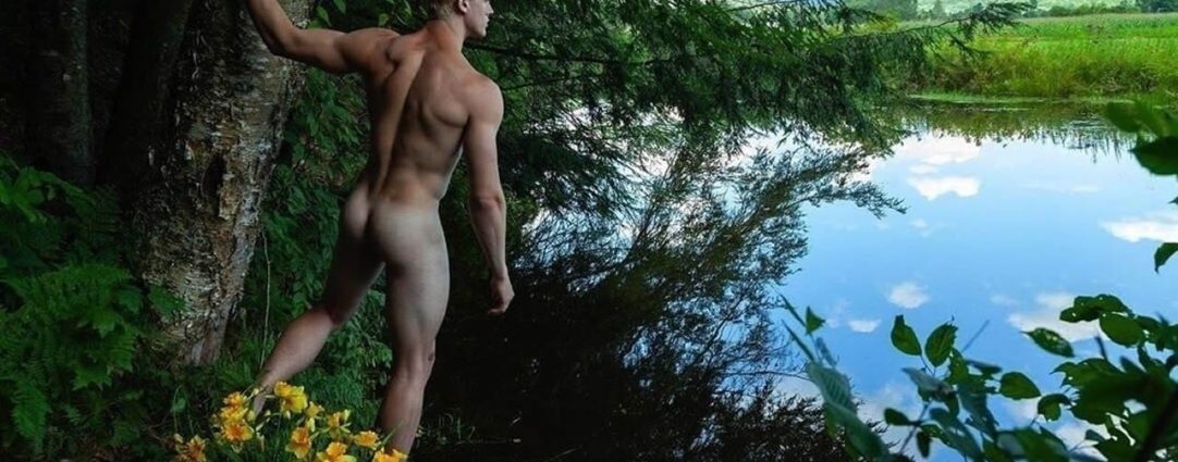 Rearview Fit Young Guy Naked in the Woods