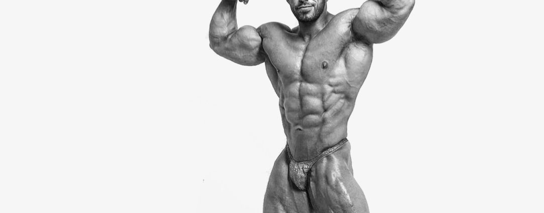 Black and White Ripped Bodybuilder in a Posing Strap