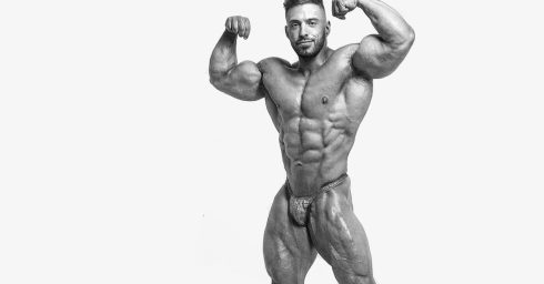 Black and White Ripped Bodybuilder in a Posing Strap