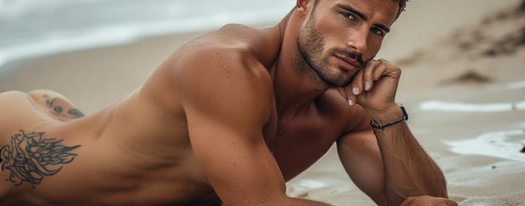 Rearview Naked Hunk at the Beach