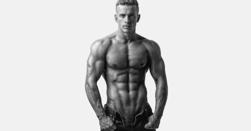 Black and White Ripped Guy Shirtless in Jeans
