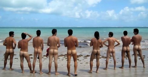 Rearview Nine Naked Guys at the Beach
