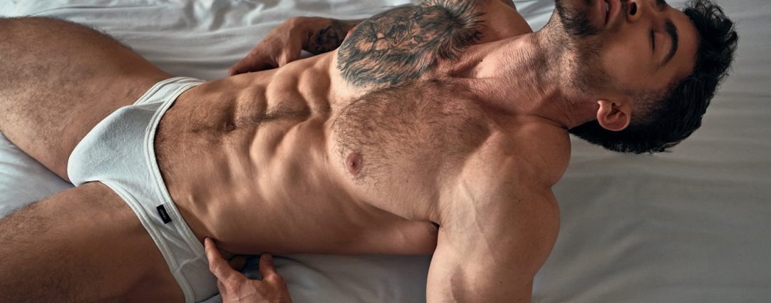 Ripped Hunk in White Bikini Briefs