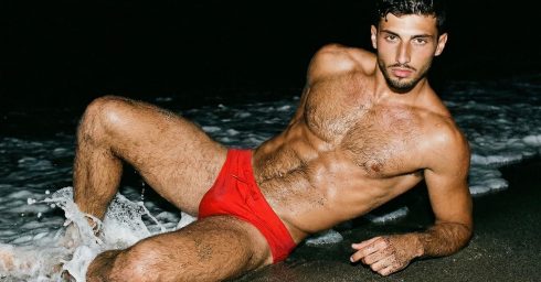 Fit Hunk in a Red Bikini at the Waters Edge