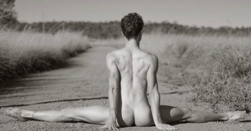 Black and White Rearview Naked Splits on a Dirt Road