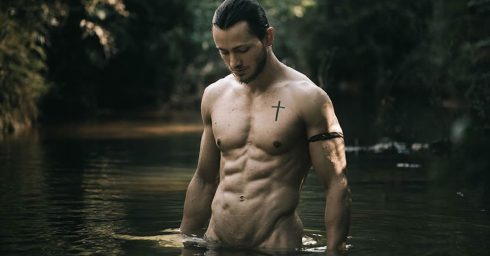 Fit Guy Naked in a Stream