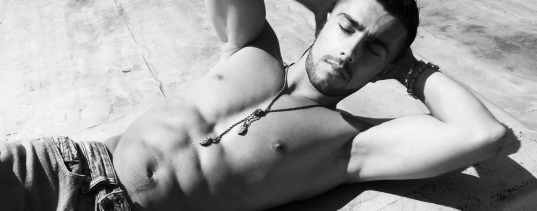 Black and White Athletic Guy Shirtless in Jeans