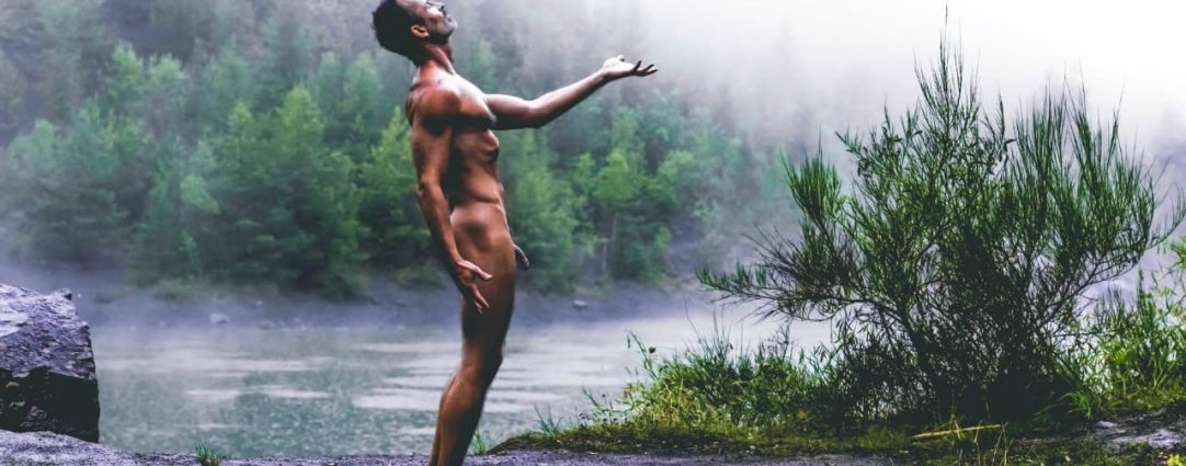Full-Frontal Fit Guy by a Stream in the Woods