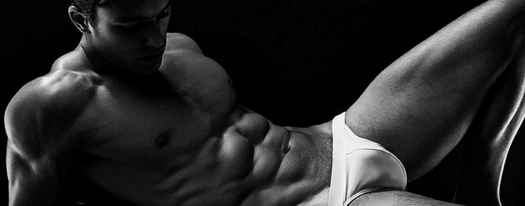 Black and White Ripped Guy in a White Jockstrap