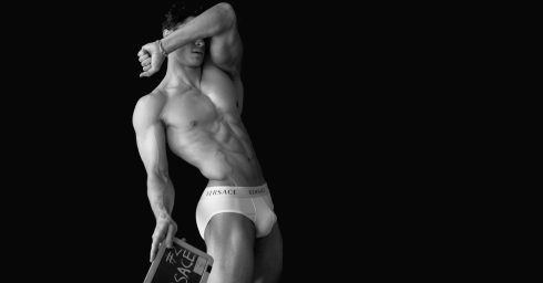 Black and White Ripped Guy in White Versace Briefs