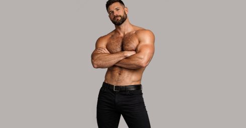 Athletic Hunk Shirtless in Black Jeans