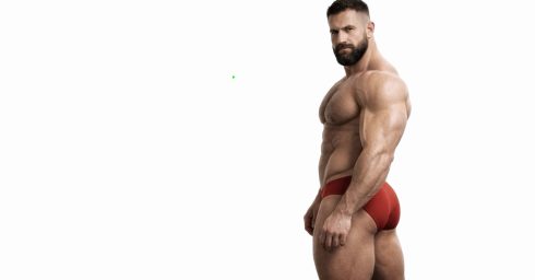 Muscular Hunk with a Nice Ass in a Red Bikini