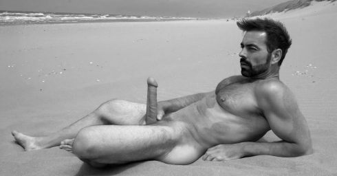 Black and White Hunk with a Hardon at the Beach