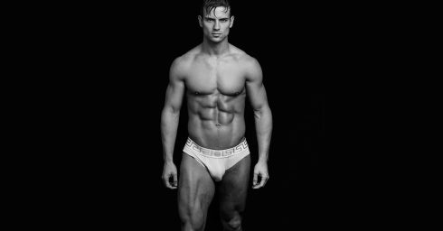 Black and White Athletic Guy in White Briefs