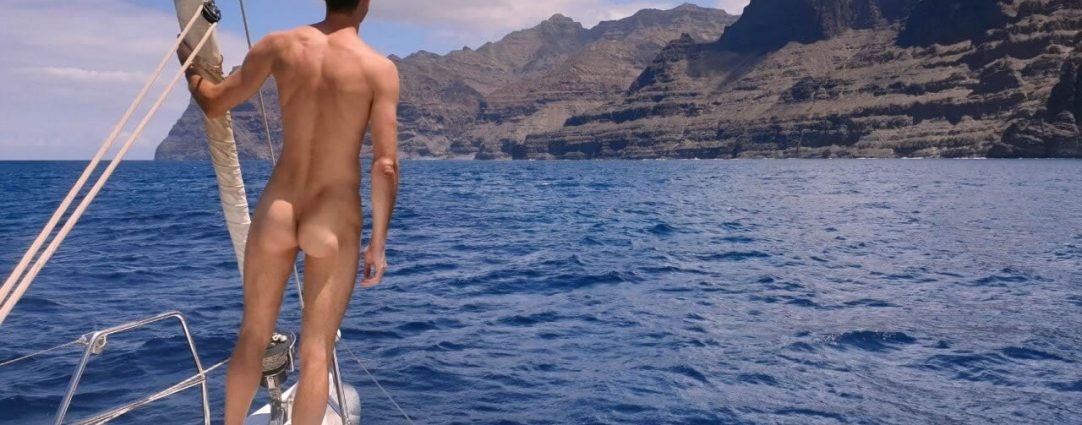 Rearview Fit Guy Naked on a Boat