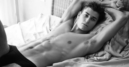 Black and White Fit Young Guy in Bed